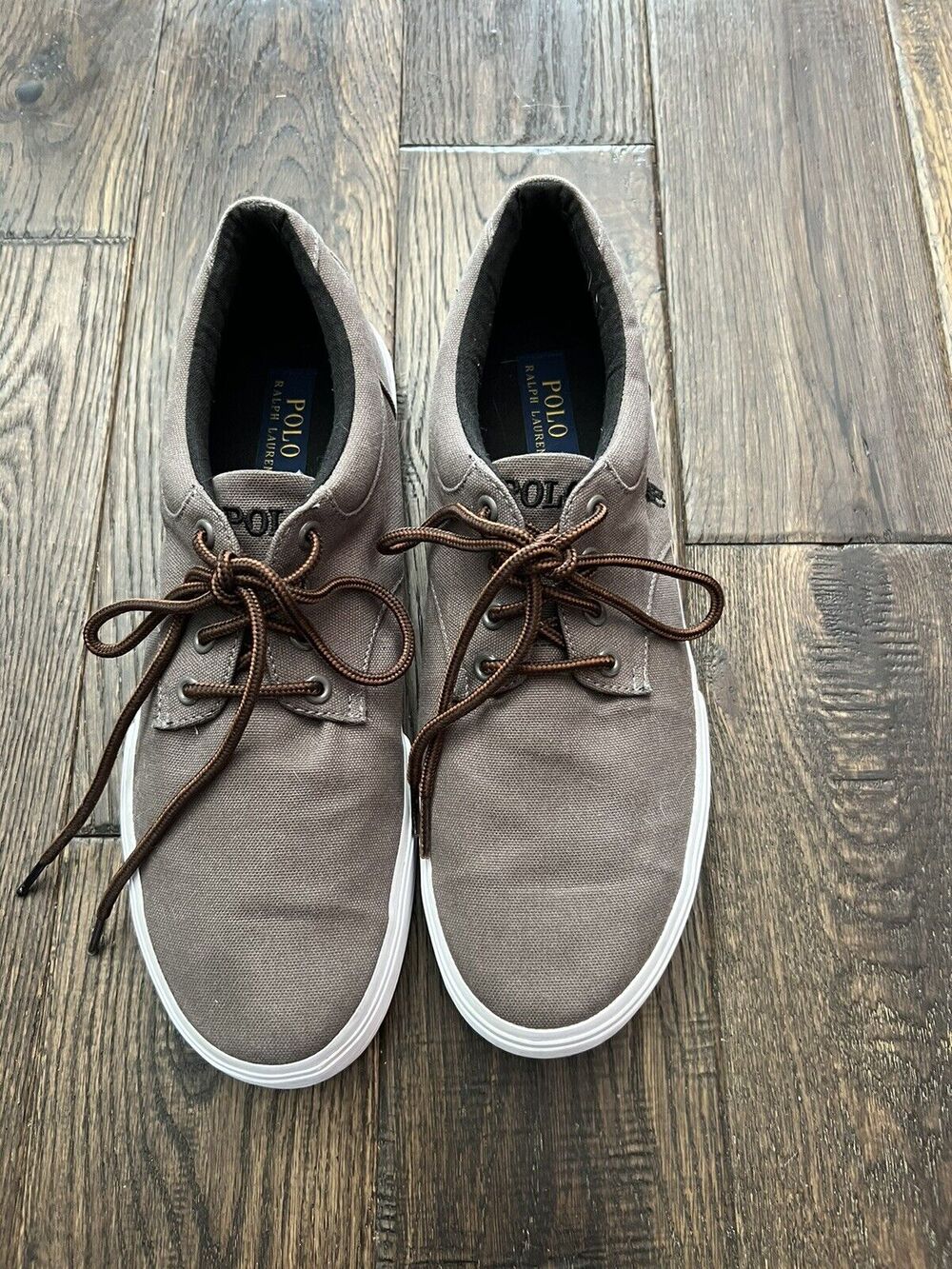 Polo Ralph Lauren Mens Shoes 10.5D Casual Lace Up Canvas Sneaker Tan Brown